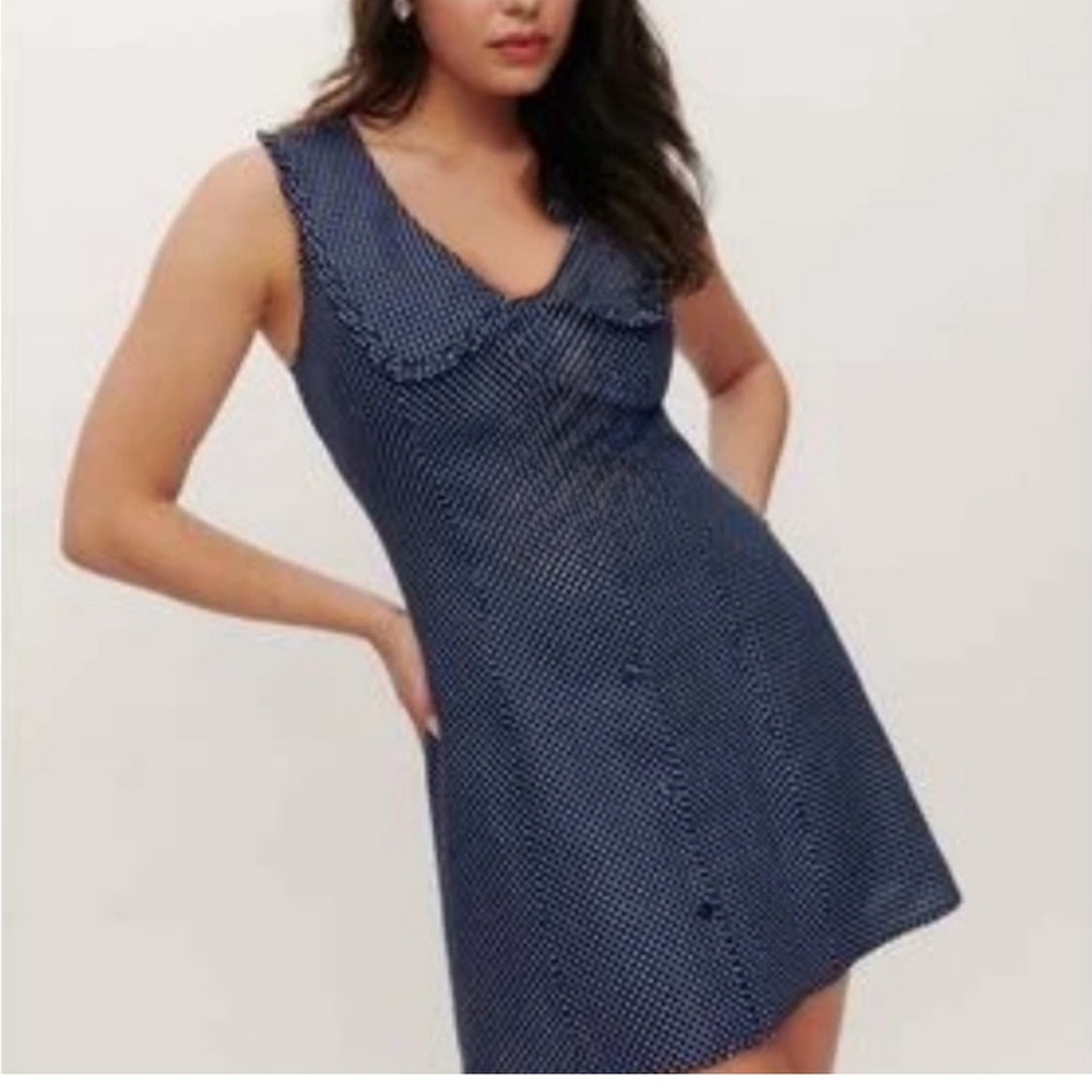 NWT Caroline Constas Blue and White Polka Dot  A-Line Midi Dress